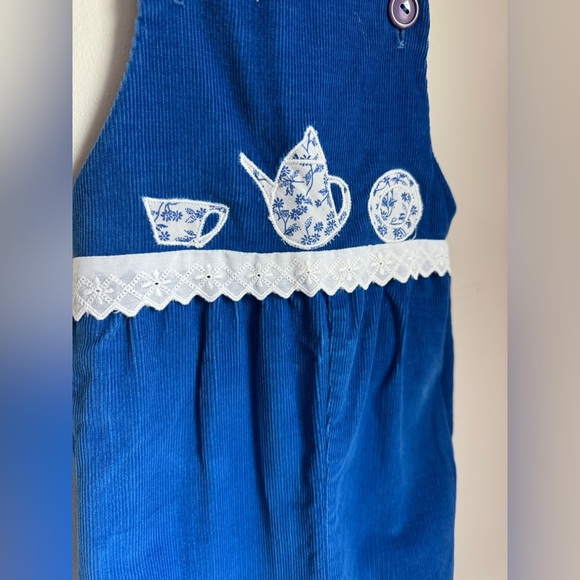 Vintage Thomas Velour Tea Cup Embroidered Overalls Size 4 - Picture 3 of 6